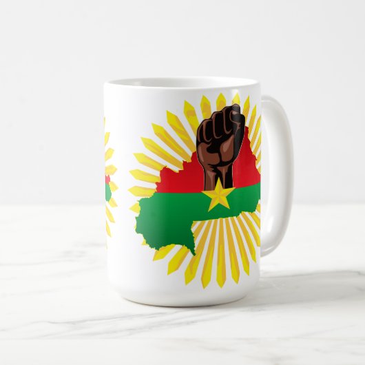 ブルキナファソの地図、国旗と革命拳 コーヒーマグカップ (正面右)
