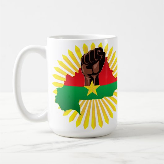 ブルキナファソの地図、国旗と革命拳 コーヒーマグカップ (左)