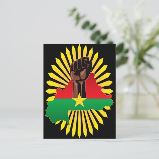 ブルキナファソの地図、国旗と革命拳 シーズンポストカード (スタンド正面)