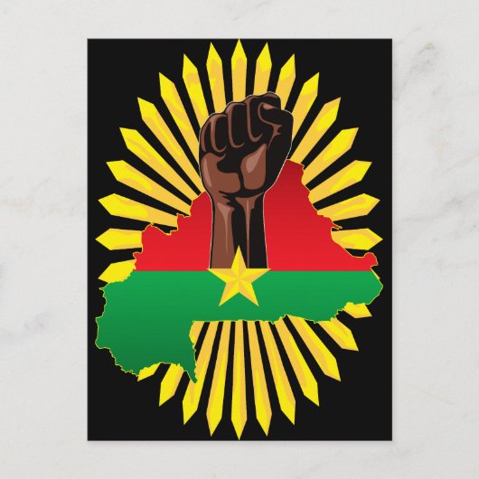 ブルキナファソの地図、国旗と革命拳 シーズンポストカード (正面)