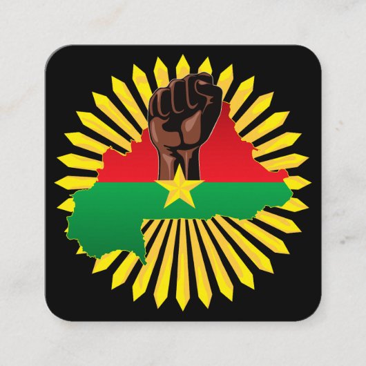 ブルキナファソの地図、国旗と革命拳 スクエア名刺 (正面)