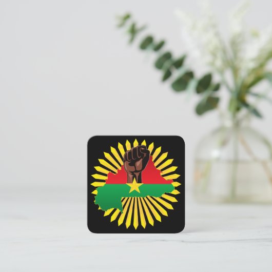 ブルキナファソの地図、国旗と革命拳 スクエア名刺 (スタンド正面)