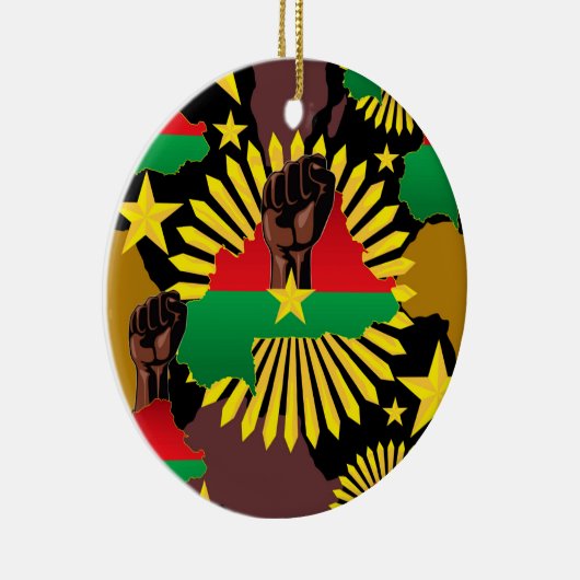 ブルキナファソの地図、国旗と革命拳 セラミックオーナメント (右)