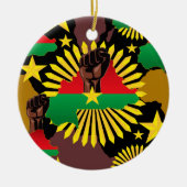 ブルキナファソの地図、国旗と革命拳 セラミックオーナメント (正面)