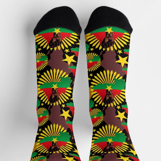 ブルキナファソの地図、国旗と革命拳 ソックス (上部)