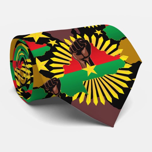 ブルキナファソの地図、国旗と革命拳 ネクタイ (ロール)