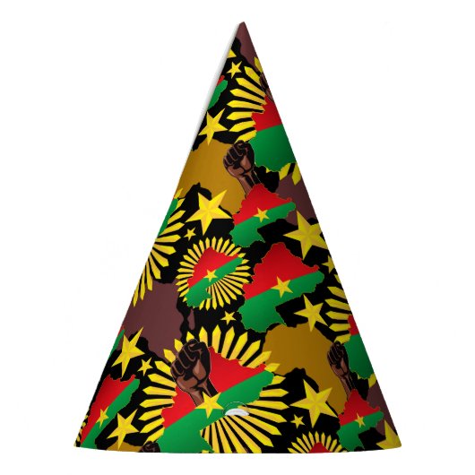 ブルキナファソの地図、国旗と革命拳 パーティーハット (左)