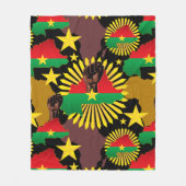 ブルキナファソの地図、国旗と革命拳 フリースブランケット (正面)