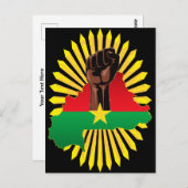 ブルキナファソの地図、国旗と革命拳 ポストカード (正面/裏面)