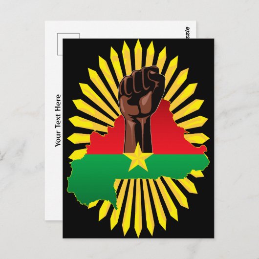 ブルキナファソの地図、国旗と革命拳 ポストカード (正面/裏面)