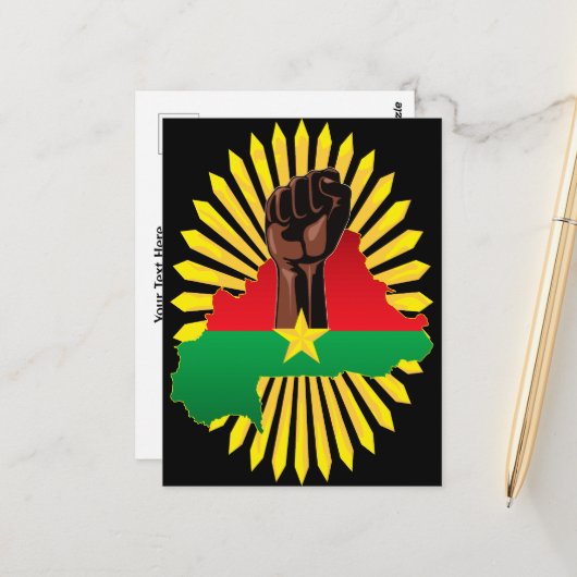 ブルキナファソの地図、国旗と革命拳 ポストカード (正面/裏面インサイチュ)