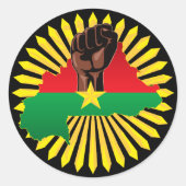 ブルキナファソの地図、国旗と革命拳 ラウンドシール (正面)