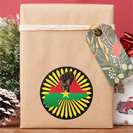 ブルキナファソの地図、国旗と革命拳 ラウンドシール (クリスマス)