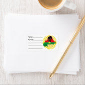 ブルキナファソの地図、国旗と革命拳 ラベル (インサイチュ)