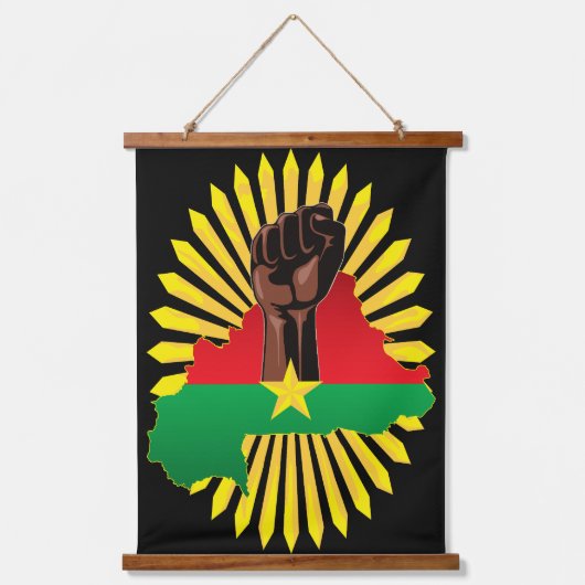 ブルキナファソの地図、国旗と革命拳 吊り下げ型タペストリー (正面)