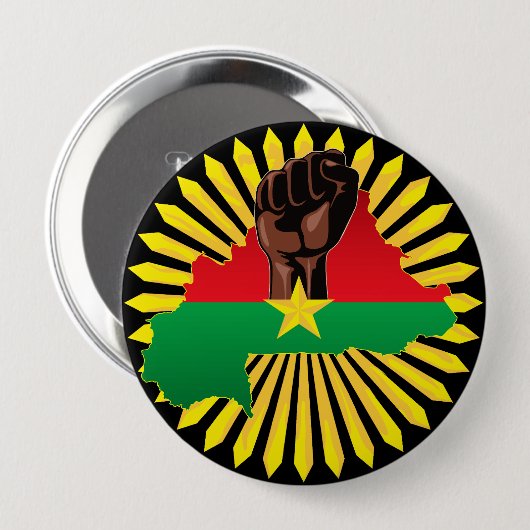 ブルキナファソの地図、国旗と革命拳 缶バッジ (正面&裏面)