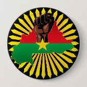 ブルキナファソの地図、国旗と革命拳 缶バッジ (正面)