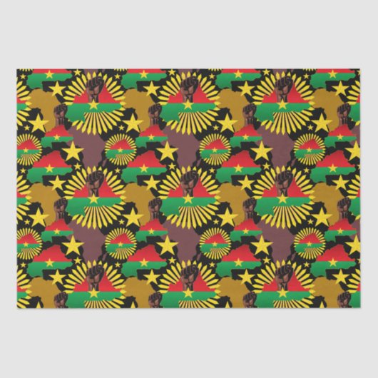 ブルキナファソの地図、国旗と革命拳 薄葉紙 (正面)