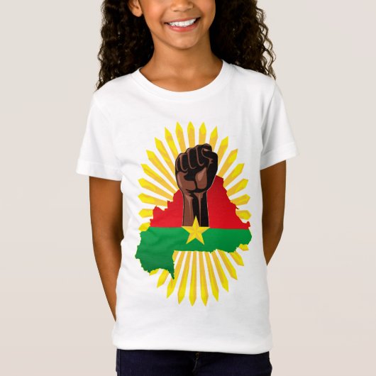 ブルキナファソの地図、国旗と革命拳 Tシャツ (正面)