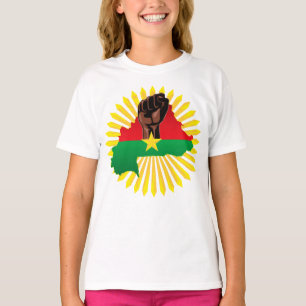ブルキナファソの地図、国旗と革命拳 Tシャツ
