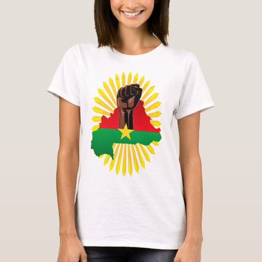 ブルキナファソの地図、国旗と革命拳 Tシャツ (正面)