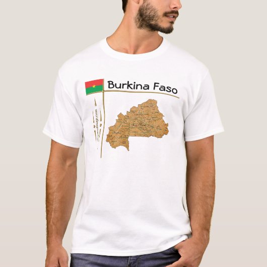ブルキナファソの地図+国旗+タイトルTシャツ Tシャツ (正面)