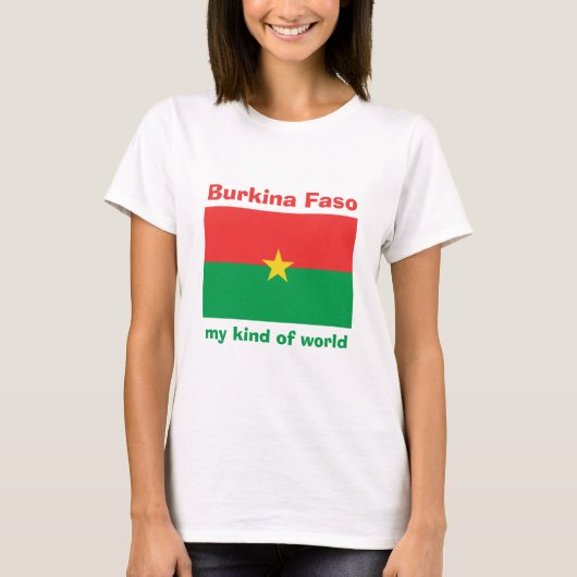 ブルキナファソの旗+地図+テキストTシャツ Tシャツ (正面)