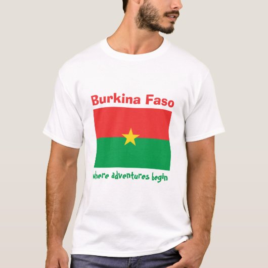 ブルキナファソの旗+地図+テキストTシャツ Tシャツ (正面)