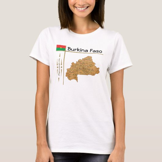 ブルキナファソ地図+国旗+タイトルTシャツ Tシャツ (正面)