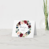 ブルグエレガントンディとネイビーブルーのフローラ結婚ズ サンキューカード (正面)