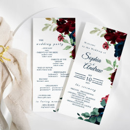 ブルグエレガントンディとネイビーブルーの花結婚の プログラム