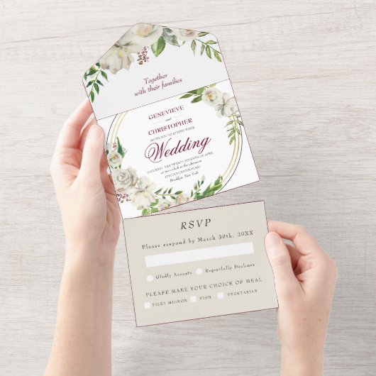 ブルグエレガントンディシャンパン金ゴールドバラ結婚ズ オールインワン招待状 (貼ってはがせる)