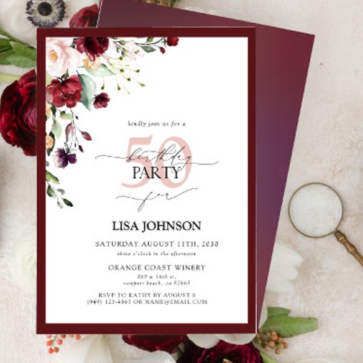 ブルグエレガントンディ赤面フローラ50誕生日 招待状