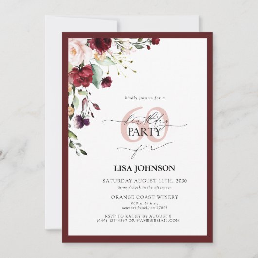 ブルグエレガントンディ赤面フローラ60誕生日 招待状 (正面)