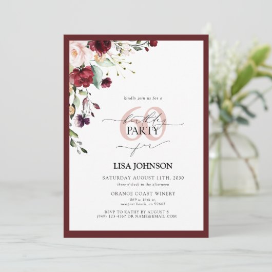 ブルグエレガントンディ赤面フローラ60誕生日 招待状 (スタンド正面)