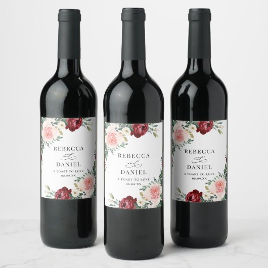 ブルグエレガントンディ赤面結婚フローラパーソナライズされた ワインラベル (ボトル)
