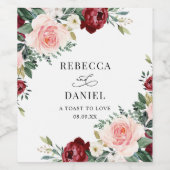 ブルグエレガントンディ赤面結婚フローラパーソナライズされた ワインラベル (シングルラベル)