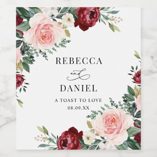 ブルグエレガントンディ赤面結婚フローラパーソナライズされた ワインラベル (シングルラベル)