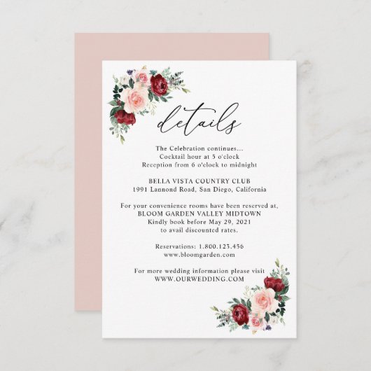 ブルグエレガントンディ赤面結婚フローラ詳細 エンクロージャーカード (正面/裏面)