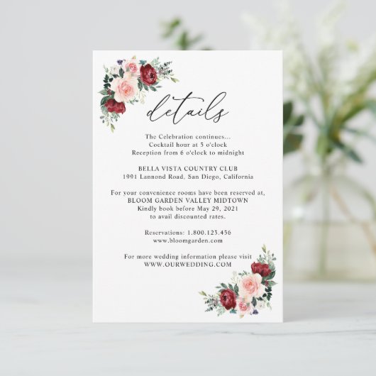 ブルグエレガントンディ赤面結婚フローラ詳細 エンクロージャーカード (スタンド正面)