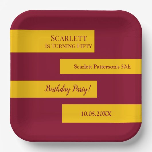 ブルグミニマルンディと金ゴールドエレガント50誕生日 ペーパープレート (正面)