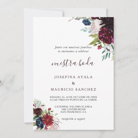 ブルグモダンンディ海軍赤面スペインのフローラ結婚ズ 招待状 (正面)