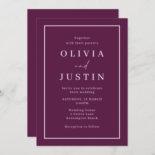 ブルグモダンンディ縁どホワ結婚イの 招待状 (正面/裏面)