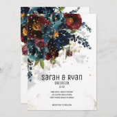 ブルグンディきらめくネイビー結婚式招待状 案内状 (正面/裏面)