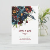 ブルグンディきらめくネイビー結婚式招待状 案内状 (スタンド正面)