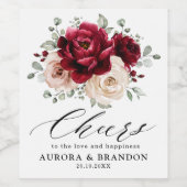 ブルグンディきらめくワインアイボリーマウヴバラフローラWe ワインラベル (シングルラベル)