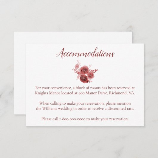 ブルグンディウォー結婚ターカラーズアコモデーションズ エンクロージャーカード (正面/裏面)