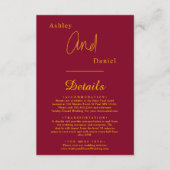 ブルグンディエレガントと金ゴールドシモダンック結婚ズ エンクロージャーカード (正面)