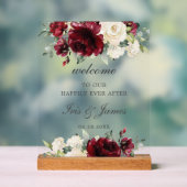 ブルグンディエレガントアイボリーフローラ結婚ズ・ウェルカム アクリルサイン (ニュートラル)