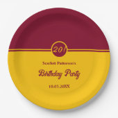 ブルグンディエレガントアンド金ゴールドトレンディー20誕生日 ペーパープレート (正面)